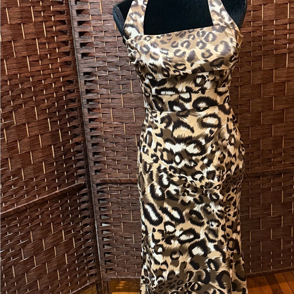 Donna Ricco Leopard Print Satin Midi Dress - Brown/Black/Cream